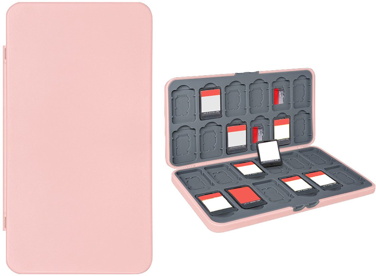 Magnetische opbergdoos met sleuven voor gamekaarten, 24 kaartsleuven, lichtgewicht en draagbaar, geschikt voor diverse draagbare gameconsoles, 16*9*1,5 cm.Roze