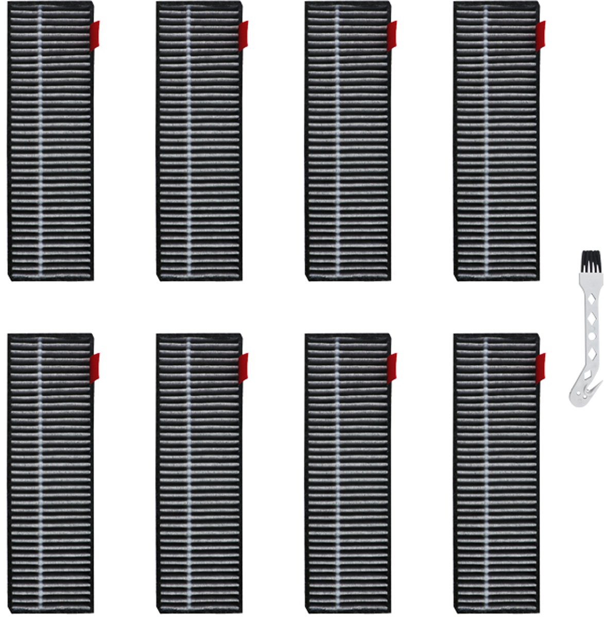 8 stuks - Filter - geschikt voor UWANT U300 & U300 MAX - Vervanging Robot Stofzuiger - met reinigingsborstel - Robotic Vacuüm Filter Onderdelen