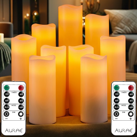 Aurae led kaarsen – 9 stuks – echte wax – afstandsbediening