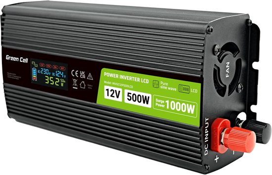 Zuivere Sinus Omvormer 500W/1000W 12V naar 230V Spanningsomvormer met LCD Scherm
