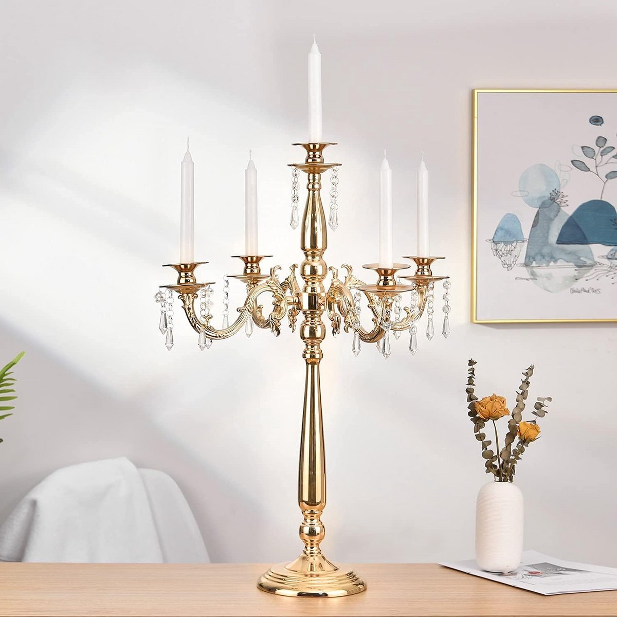 5-Armige Kandelaar Goud Hoog Decoratie voor Tafel en Feesten