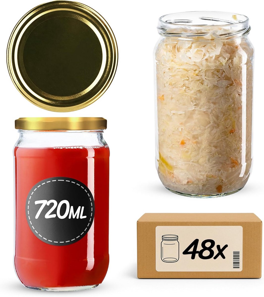 48x Glazen Potten 720 ml met Luchtdicht Schroefdeksel - Inmaken en Bewaren