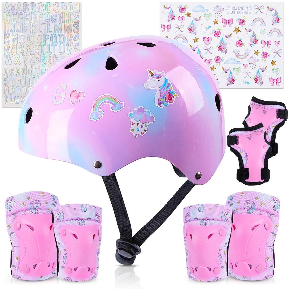 Unyqoos® Verstelbare kinderhelm met beschermingsset voor meerdere sporten en leeftijden Regenboog