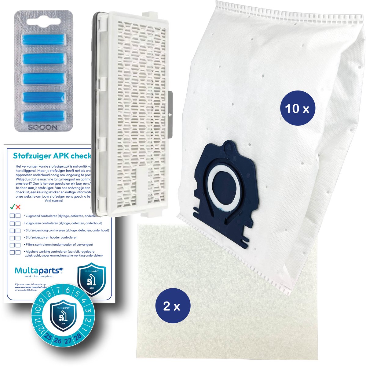 Multaparts® stofzuiger-APK set geschikt voor Miele Guard L1, Guard M1 & Guard S1 serie | HEPA13 versie | Complete onderhoudsset met stofzuigerzakken type CO / TU (10 x), motorfilter (2 x), HEPA H13 filter, geursticks (5 x), APK-checklist, APK-sticker