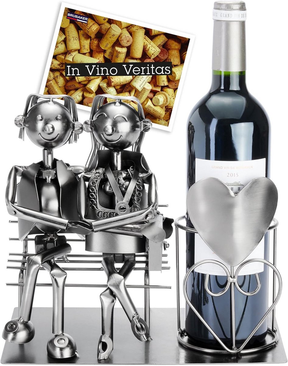 Metalen Wijnflessenhouder Liefdespaar op Bank - Romantisch Cadeau voor Jubileum of Bruilof