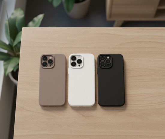 Zwart beige bruin telefoon hoesje – backcover – geschikt voor iPhone 14 Pro Max – zachte matte uitstraling – camera bescherming – set van 3 stuks