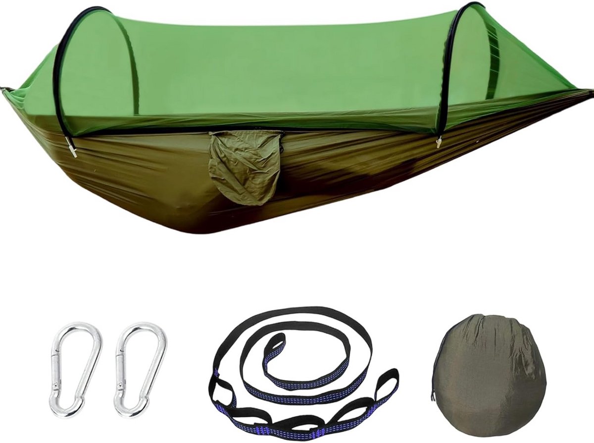 Robuuste Dubbele Camping Hangmat met Muggennet voor Buiten, Reizen en Tuin – Incl. Bevestigingsriemen