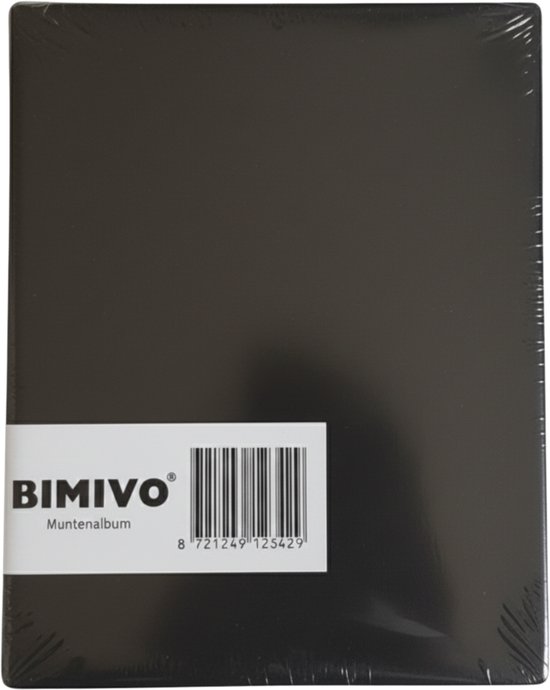 Zwart muntenalbum van Bimivo, verpakt in plastic folie.