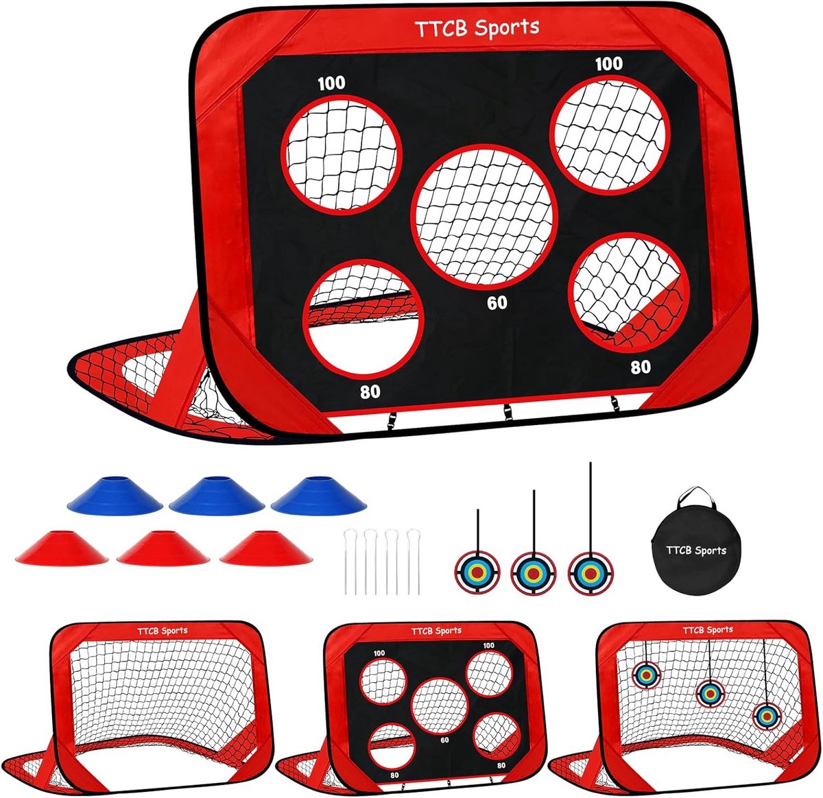 3-in-1 Pop-up Voetbaldoel voor Kinderen - Trainingsdoel met 5 Doelzones | 120x80cm