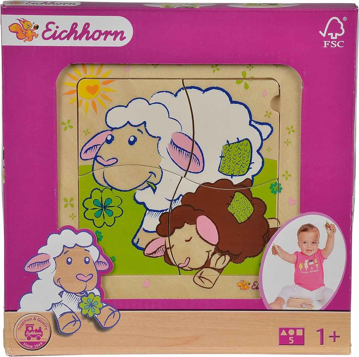 Houten Legpuzzel Schaap met Frame voor Peuters (5 Stuks)