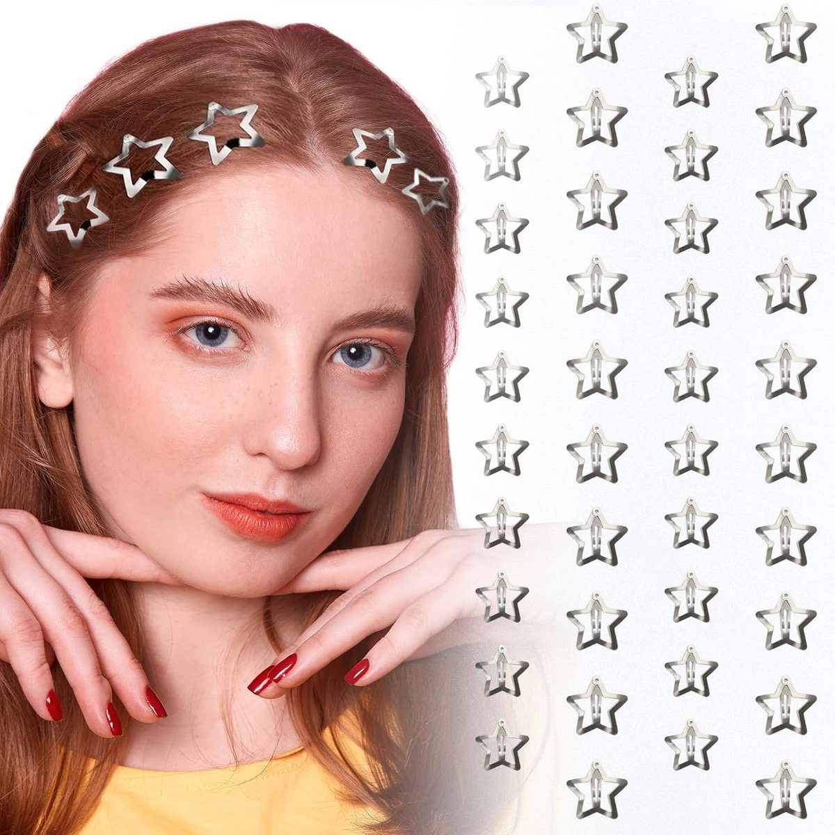 40 Stuks Heldere Matte Zilveren Metalen Ster Haarclips Antislip