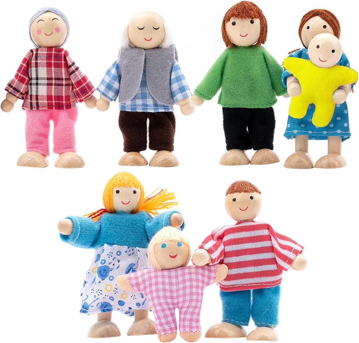 Houten Poppenhuis Familie Set met 8 Figuren voor Kinderen