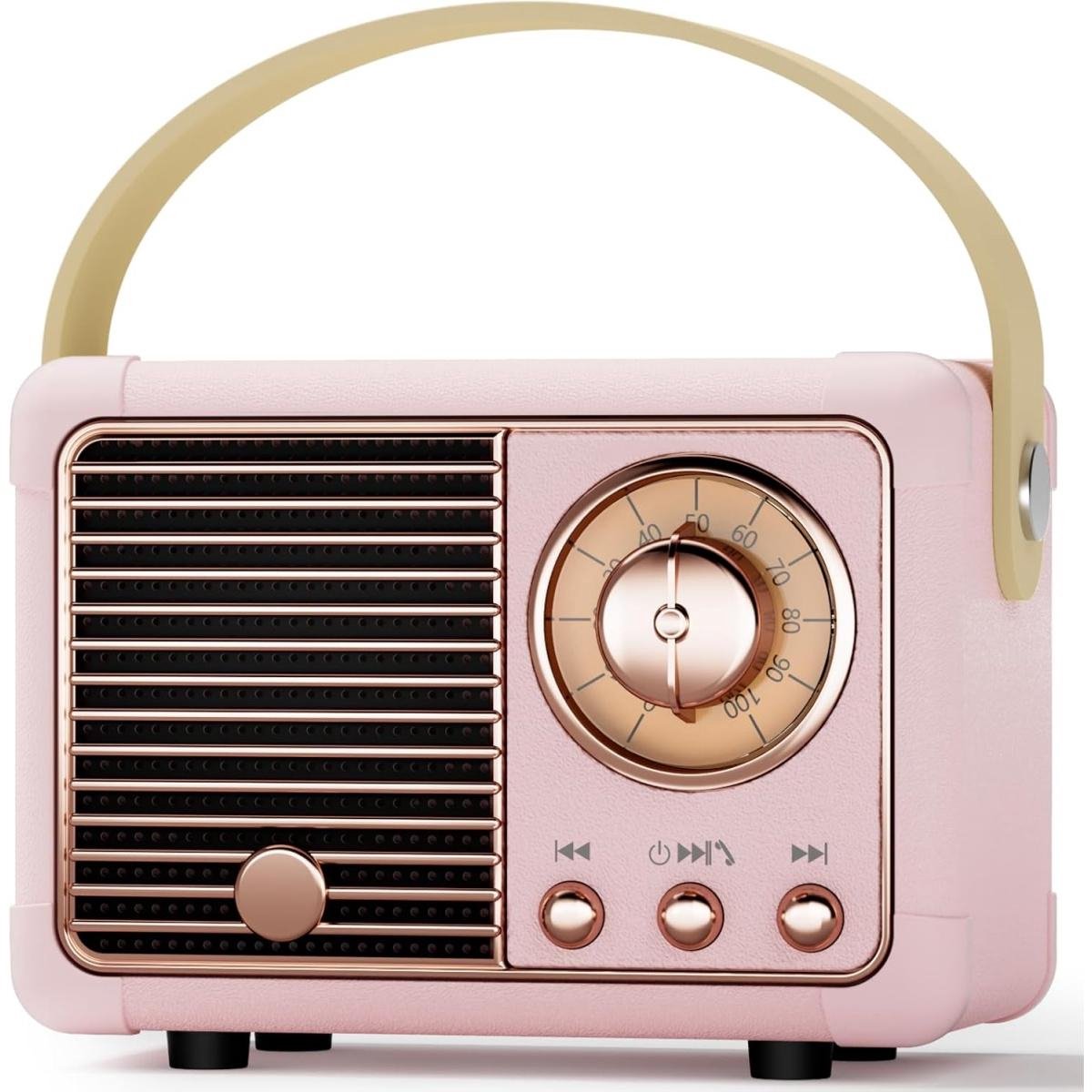 Bluetooth-luidspreker - Klein - Retro - Draagbare feestluidspreker - Geschikt voor binnen en buiten - Decoratie voor kinderkamer - Perfect cadeau of decoratie voor verjaardagen, feesten en bruiloften - Roze