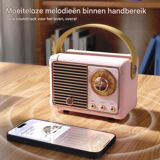 GELLDG Bluetooth-luidspreker - Klein - Retro - Draagbare feestluidspreker - Geschikt voor binnen en buiten - Decoratie voor kinderkamer - Perfect cadeau of decoratie voor verjaardagen, feesten en bruiloften - Roze van Merkloos — afbeelding 2
