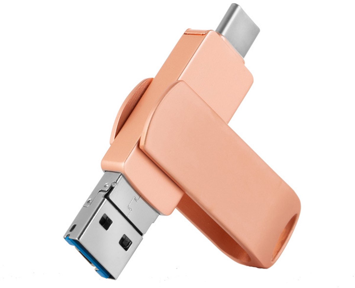 USB-stick - 4-in-1 USB-stick - Metaal - Opslagapparaat voor iPhone, Type-C, Android en computers - 64 GB - roze