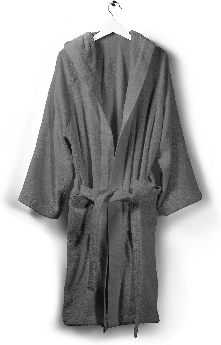 Luxe Katoenen Badjas met Capuchon Antraciet - Comfortabele Omslagdoek