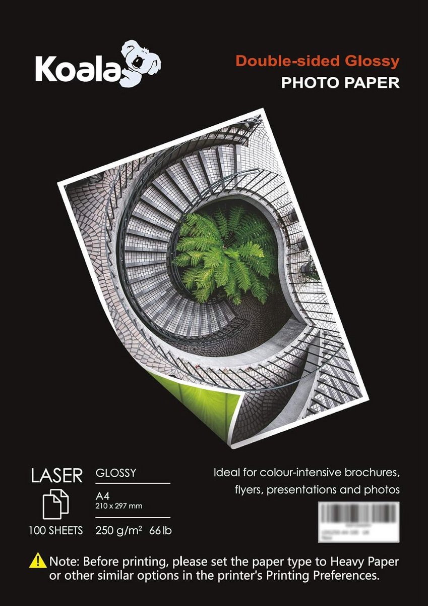 Dubbelzijdig Glanzend Laser Fotopapier A4 250 g/m² 100 Vellen voor Alle Laserprinters