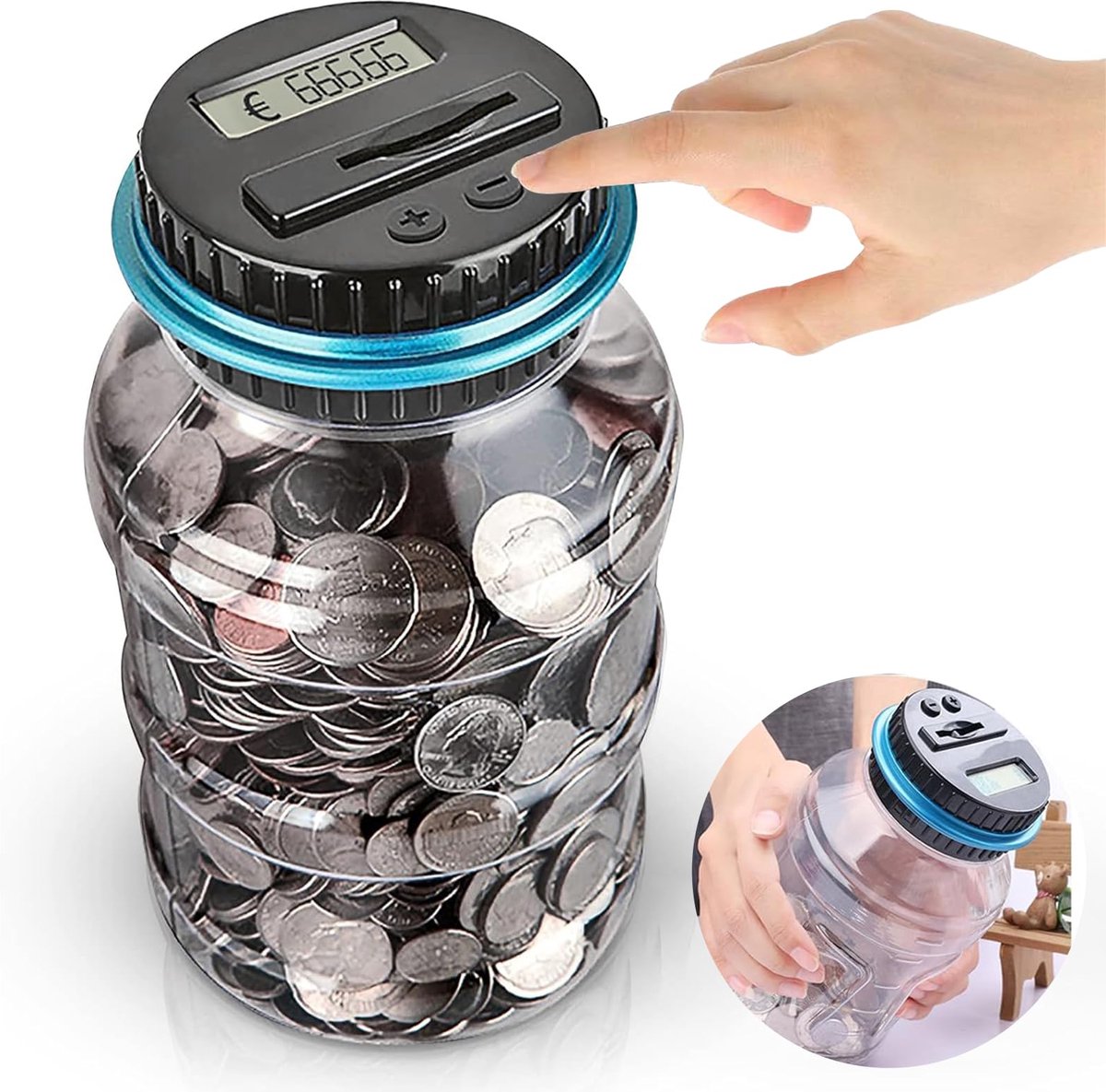 Digitale Spaarpot Met Teller - 1,8 L - Elektronische Spaarpot Met Lcd-Scherm - Euro Spaarpot - Transparante Muntenteller - Automatische Spaarpot - Voor Kinderen, Jongens, Meisjes En Volwassenen Cadeau