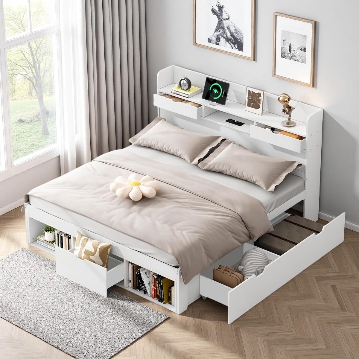 Tweepersoonsbed 140x200 met Opbergruimte, Laden en USB-poort - Multifunctioneel Junior / Kinderbed