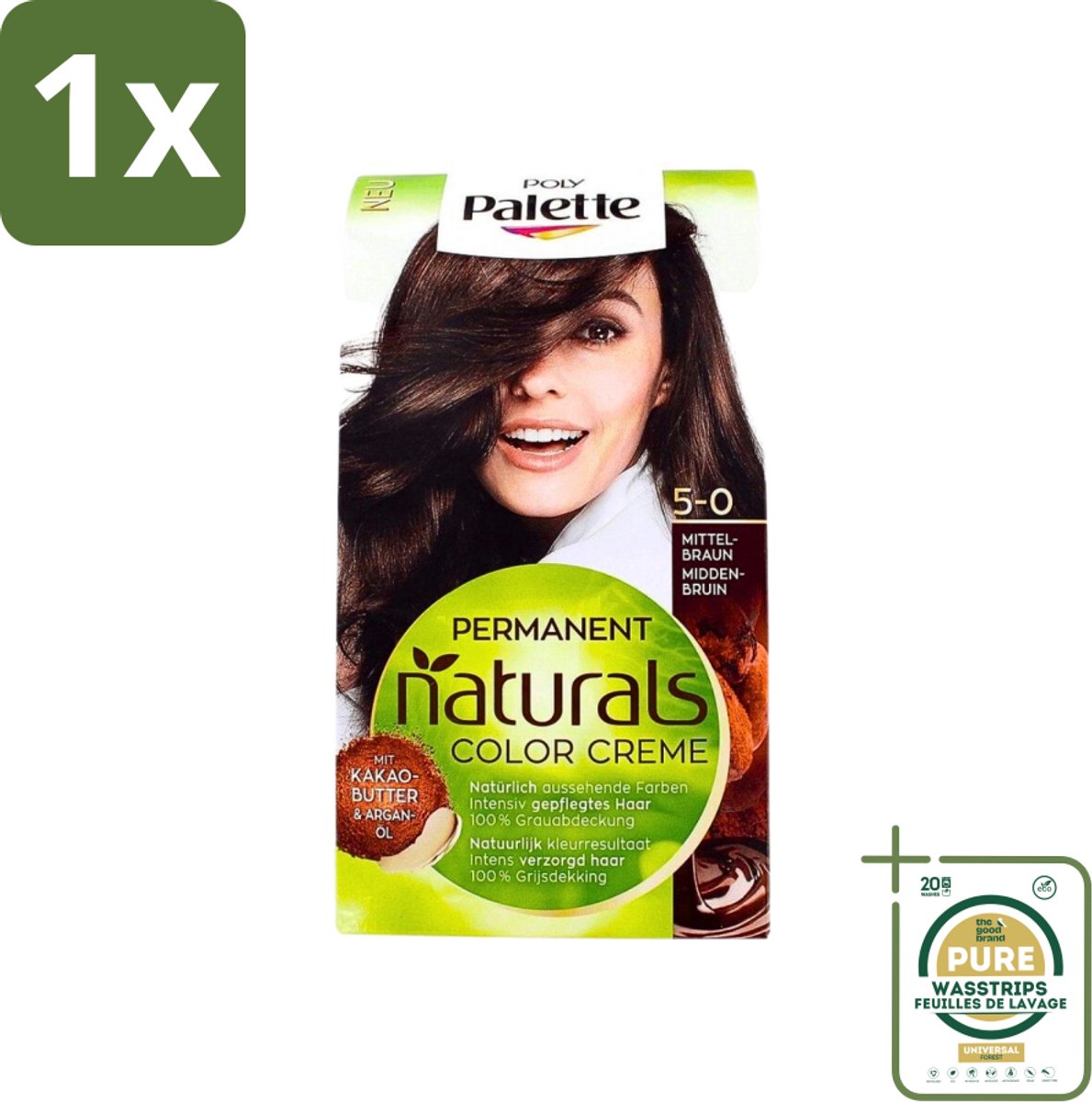 1 x Poly Palette - Haarverf - Middenbruin 5-0 - 115ml- Haarkleur - Haarverf - Permanente Haarverf - Middenbruin - Cacaoboter