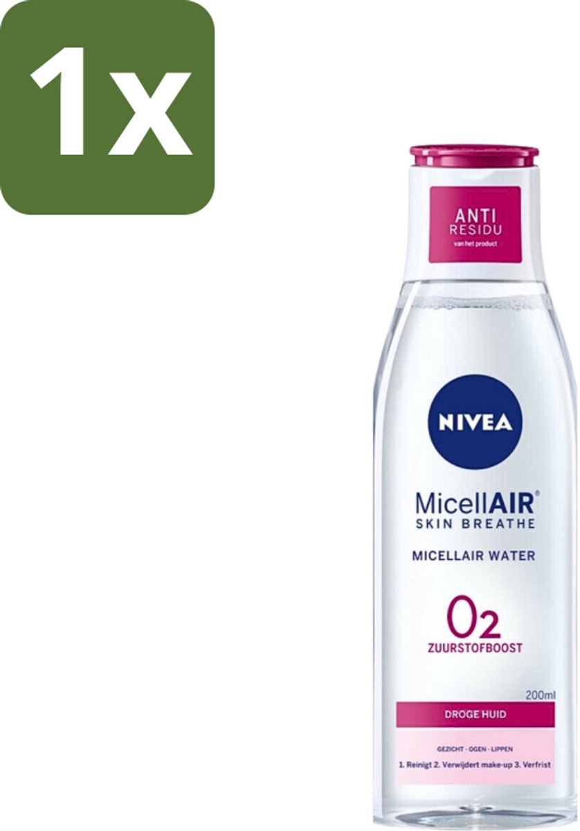 1 x Nivea - O2 Zuurstofboost Micellair Water - Droge Huid - 200 ml - Micellair Water - Droge Huid - Zuurstofboost - Reiniging - Hydratatie