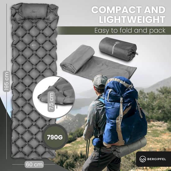 Opblaasbare Slaapmat 7,5 cm Dik - Ultralicht, Compact & Met Geïntegreerde Voetpomp voor Kamperen, Trekking en Outdoor — afbeelding 5
