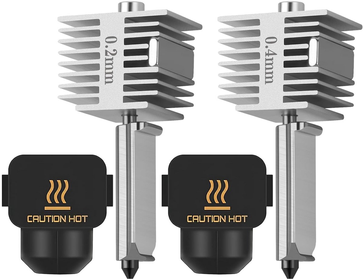 2x Hotend Set met 0.2mm en 0.4mm Gehard Stalen Nozzles voor 3D Printer, Snelle Hoge Temperatuur Verwisseling