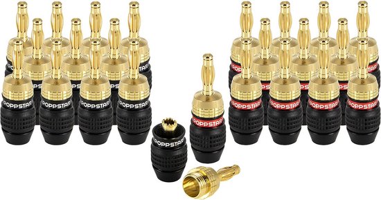 Poppstar 2x Holle Bananenpluggen – 24k Verguld, Tot 6 Mm², Voor Luidsprekers En AV-Receivers