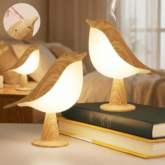 MUPOO Draadloos Nachtlampje Kinderen Vogel Met Aromatherapie Functie - Dimbaar & 3 Kleuren - Oplaadbare Tafellamp voor Slaapkamer & Kinderkamer - Ideaal Leeslamp & Borstvoeding Lamp-Sfeerverlichting-1 stuk