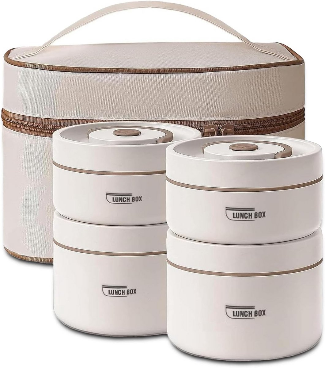 Lekvrije RVS Lunchbox Set voor Warm en Koud Houden - Inclusief Tas en Bestek