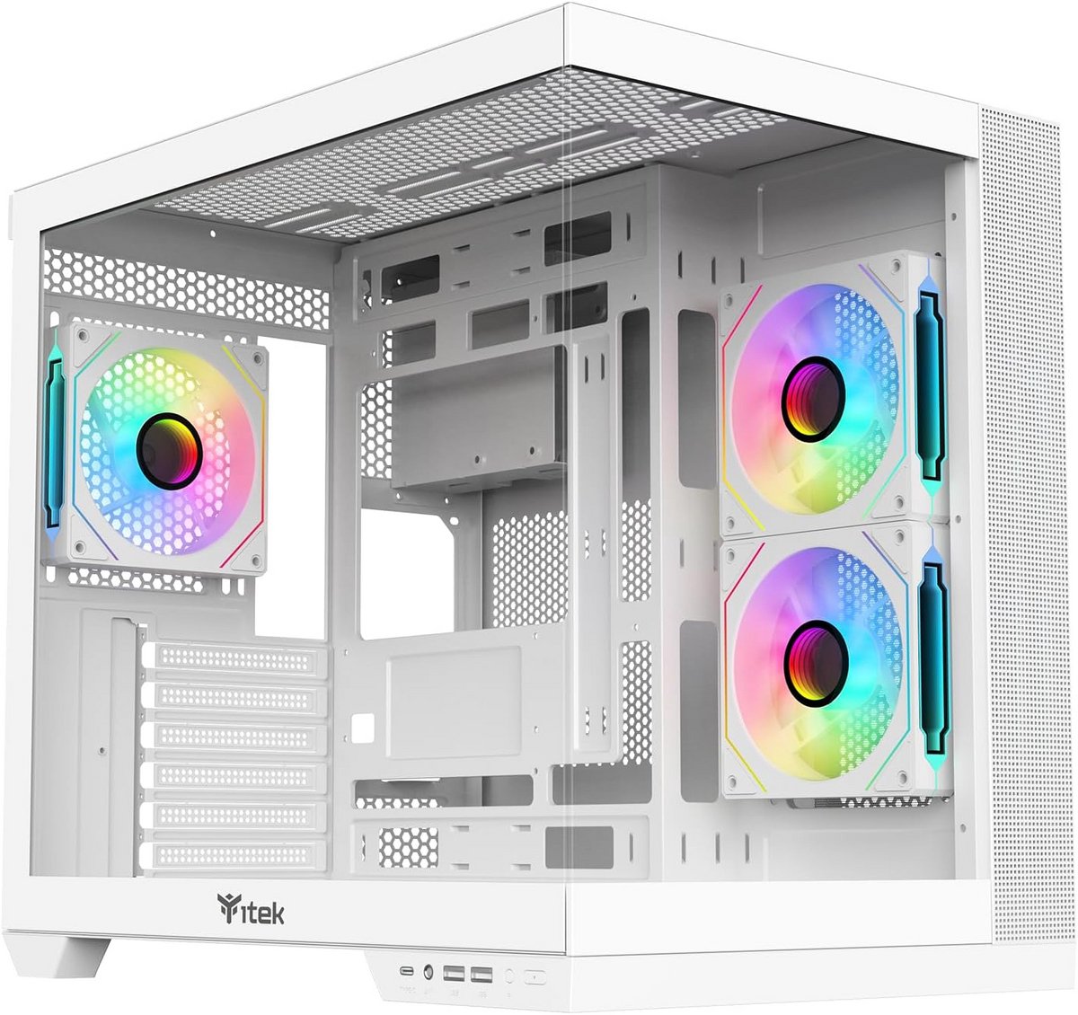 Compacte ATX Gaming PC Kast Wit met Gehard Glas en 3x ARGB Ventilator