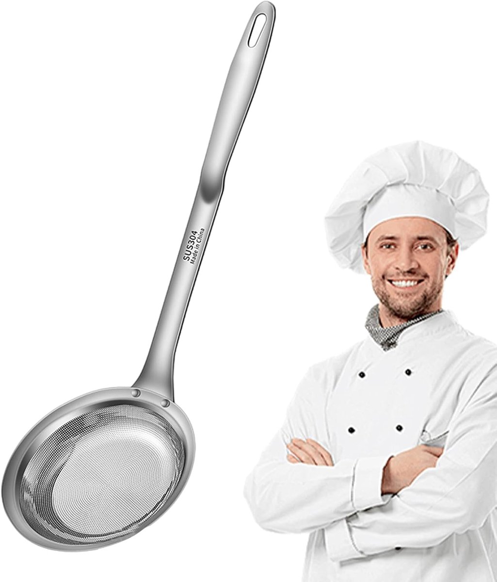 2 stuks Keuken Strainer - Zeef Skimmer Lepel - Premium Fine Mesh Zeef - Pasta Zeef - Olie Lepel - Bloem Zeef - Easy Grip Handvat - Lange Handgreep - Voor Olie, Vet en Schuim Afscheiden - Kitchen Tools - 28cm