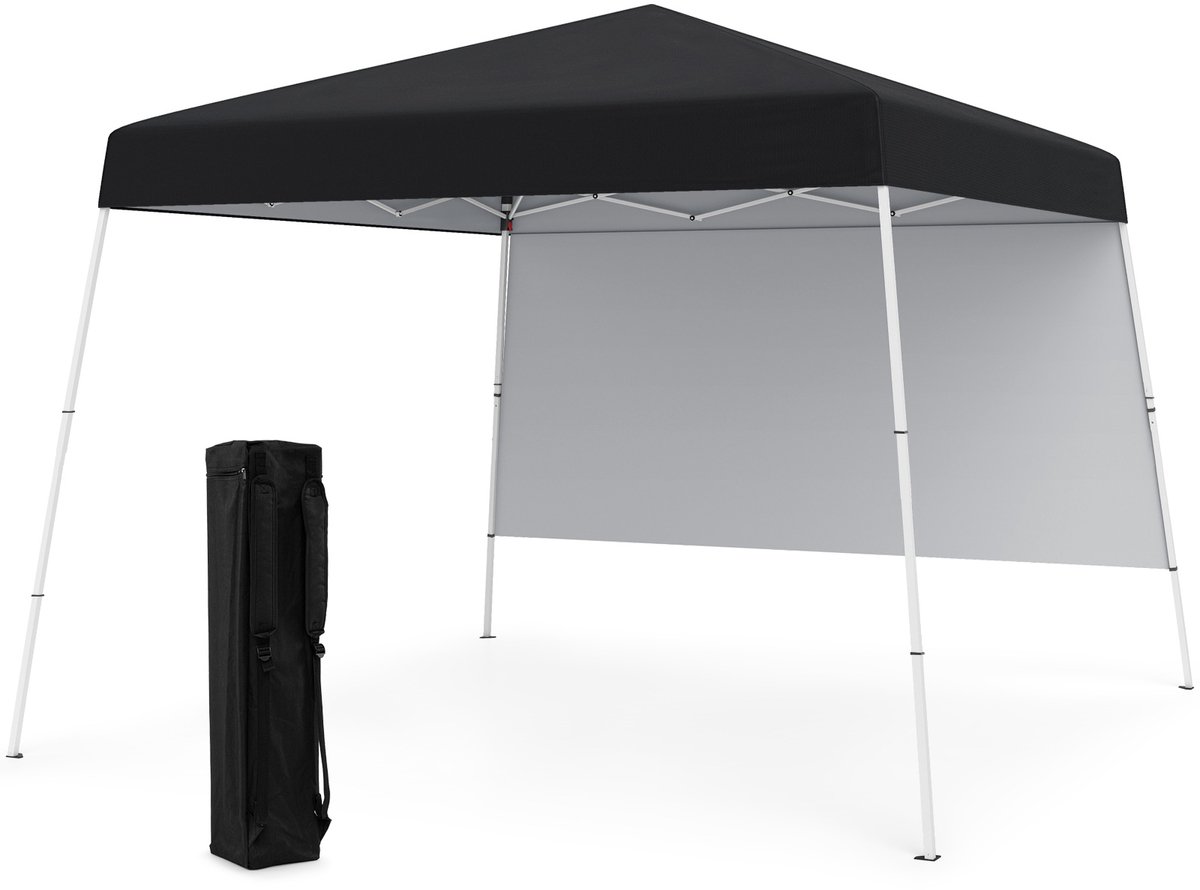 COSTWAY Pop-up paviljoen, 3 x 3 m, vouwpaviljoen met 1 zijwand en draagbare rugzak en 4 grondankers, outdoor tuintent, waterdicht en zonwering, tuinpaviljoen, partytent voor tuin, feest, zwart