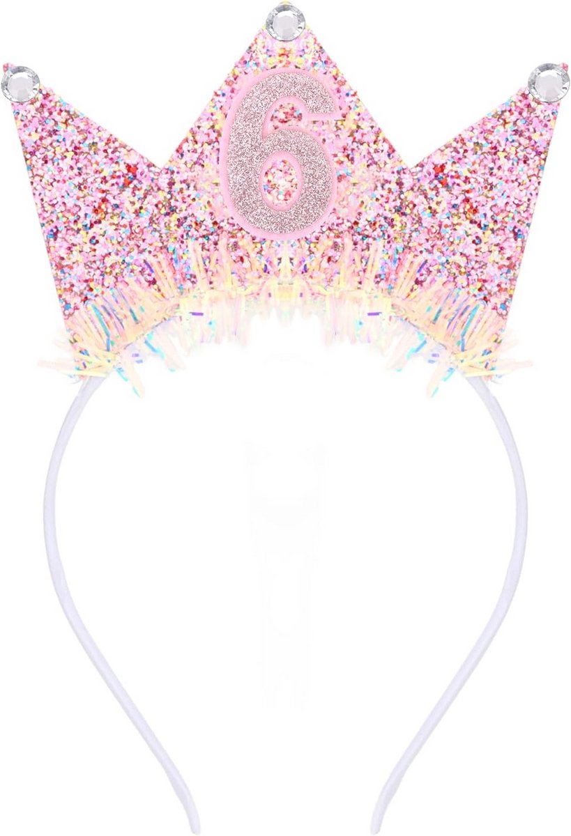 Roze Hoofdband 6e Verjaardag Kroon Meisje - Feestdecoratie Accessoire