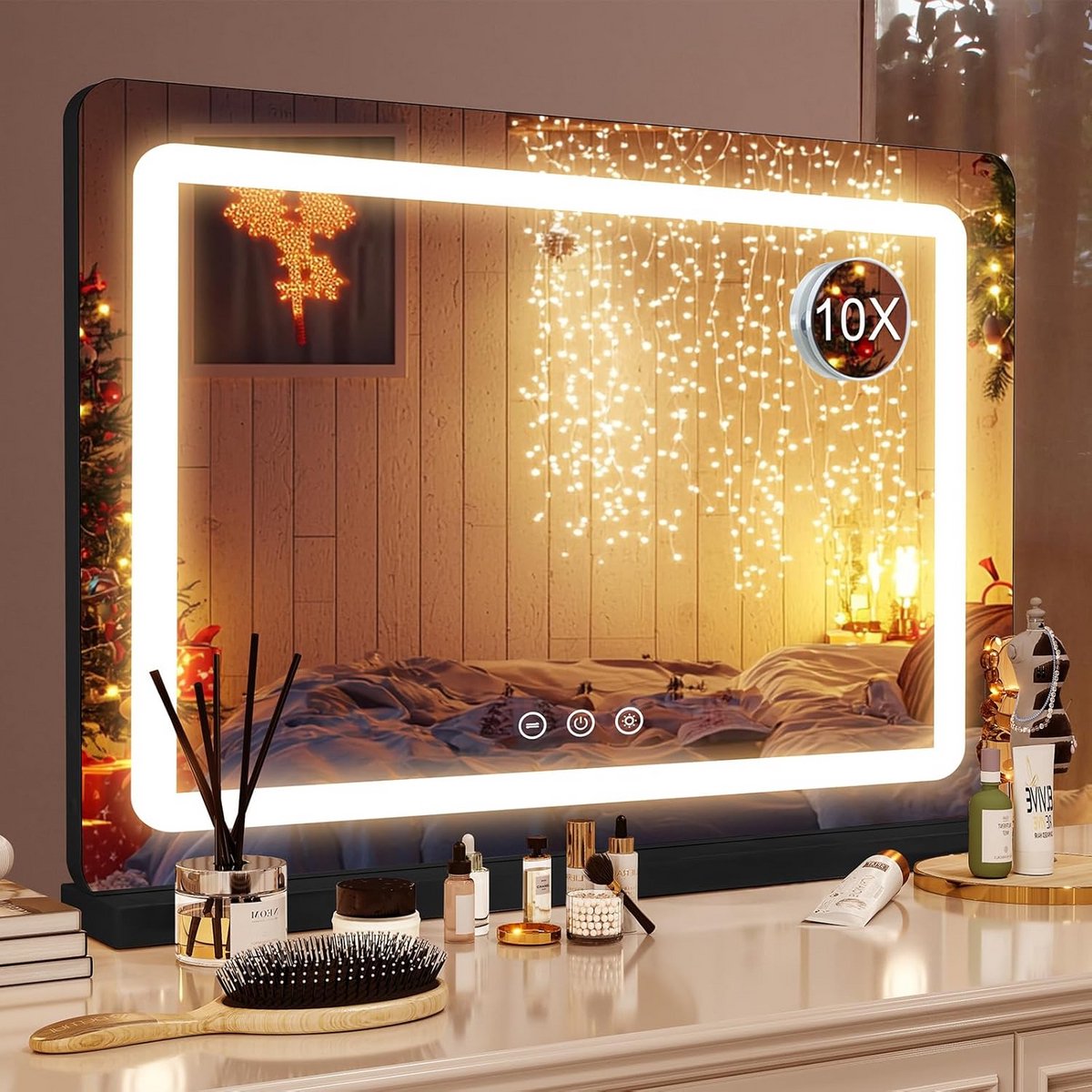 Grote Hollywood Make-upspiegel met Verlichting, 3 Lichtkleuren en 10x Vergroting