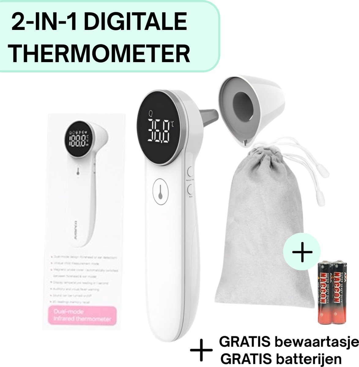 Koortsthermometer - Oorthermometer Infrarood thermometer - Thermometer - INCL. GRATIS batterijen - PRO + 2025