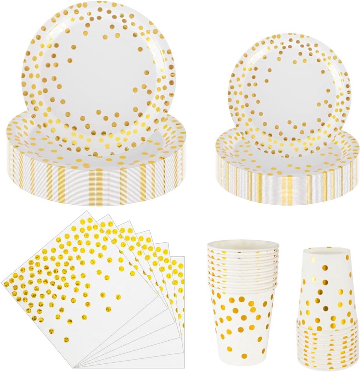 Feestservies Set Wit en Goud Polkadot - 100 Delige Set voor 25 Personen