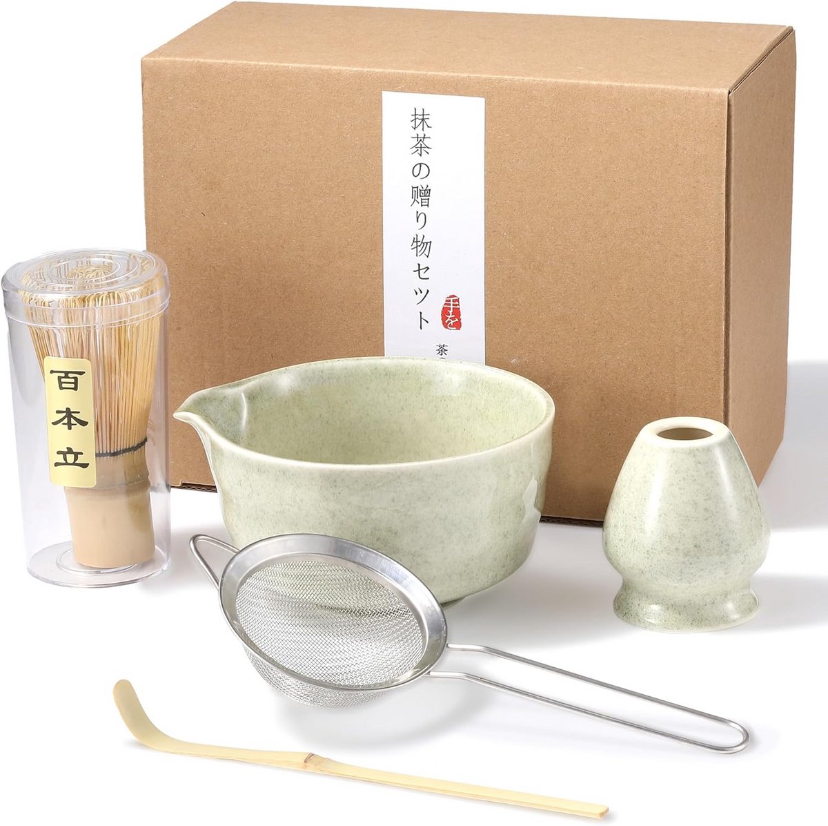 Complete Matcha Thee Set met Bamboe Klopper, Kom en Lepel - Authentieke Thee Beleving