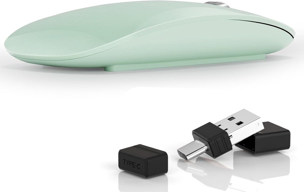 Stille Oplaadbare Draadloze Muis met USB en USB-C Ontvanger, Groen