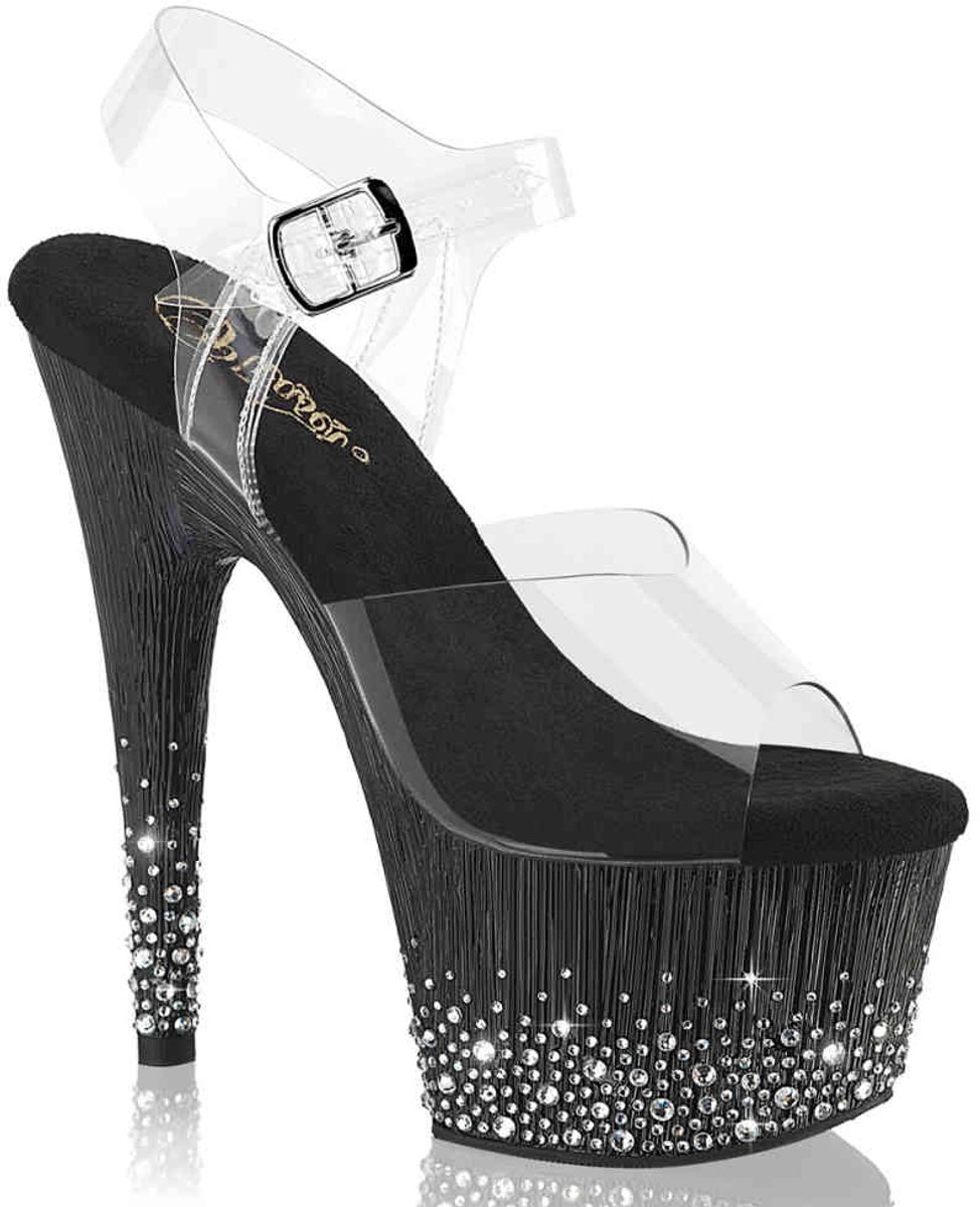 Pleaser - ADORE708SPKL01 Sandaal met enkelband - US 5 - 35 Shoes - Zwart/Transparant