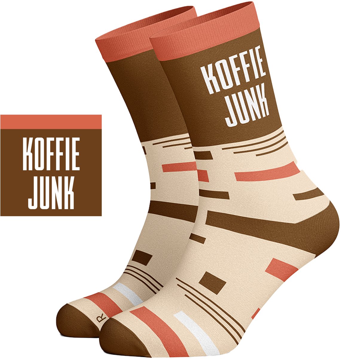 Silly Soles - Grappige Sokken KOFFIEJUNK - One Size Sokken met Tekst - Grappige Cadeaus voor Mannen Dames Happy Huissokken - Verjaardag Cadeau Vrouwen, Vader, Papa, Moeder, Mama, Vriendin, Zus, Oma - Cadeautje voor hem haar