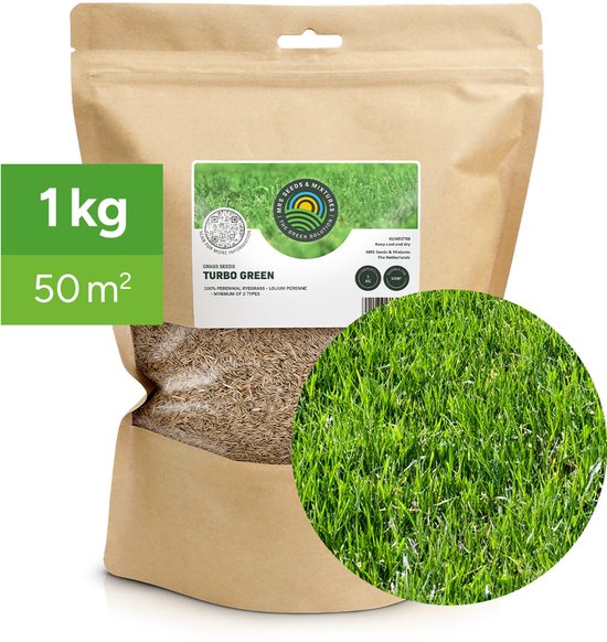 MRS Turbo Green Herstel Graszaad - 1 kg voor 50 m² - Razendsnelle kieming - Geeft onkruid geen kans - Twee soorten Engels raaigras - Vol, sterk en supergroen - NAK-gecertificeerd
