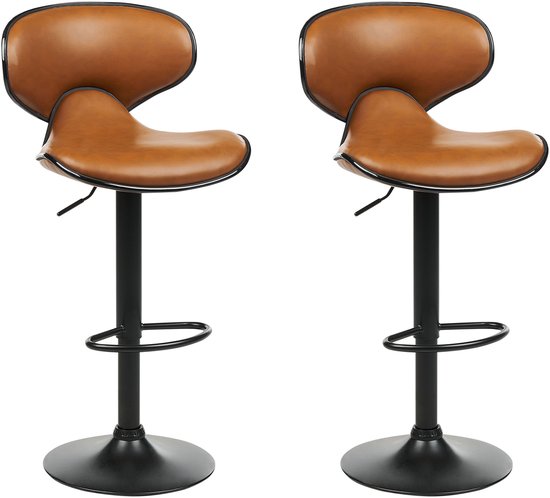 BELIANI CONWAY II - Lot de 2 tabourets de bar - Marron doré - Similicuir
