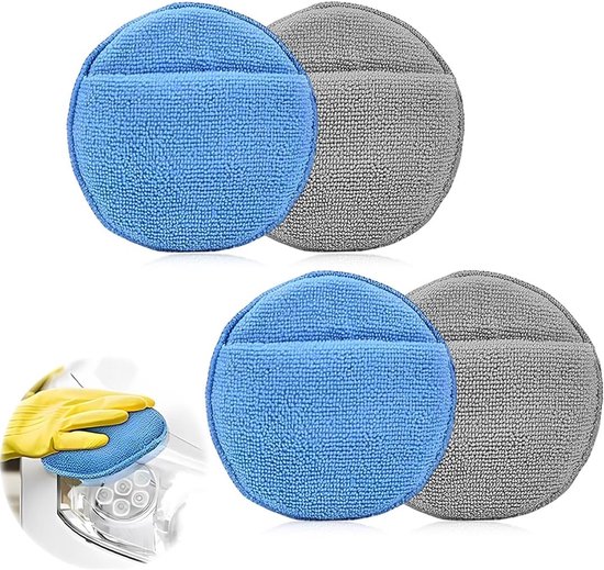Microvezel doeken - 4 stuks autospongen, Polijststop Polijststop Applicator autosponge Polijstautosponge Pad Polijsting, Microvezelautosponge met elastische band, Autopolijstmiddel