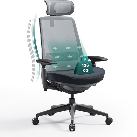 WOLTU Bureaustoel, Ergonomische Van Mesh, Verstelbare Hoofdsteun En Armleuningen Lendensteun Kantelbare Rugleuning Draaistoel In Hoogte Verstelbaar Beige Bs171be 1682775793