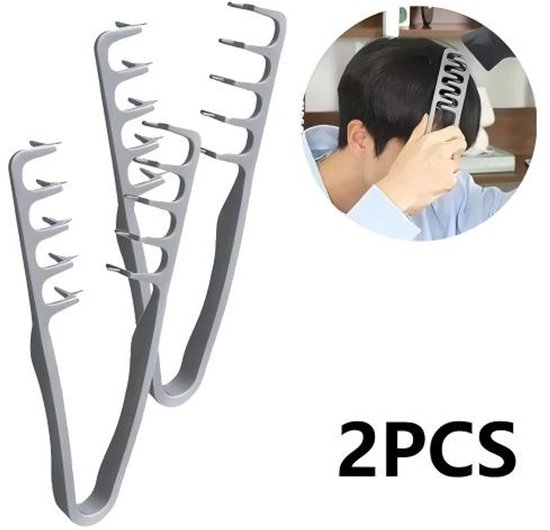 Lot de 2 peignes volumisants à dents larges pour hommes - peigne de coiffage à texture douce - racines souples - boucles naturelles coréennes - peigne pour l'entretien des cheveux - Peigne à texture douce (gris)