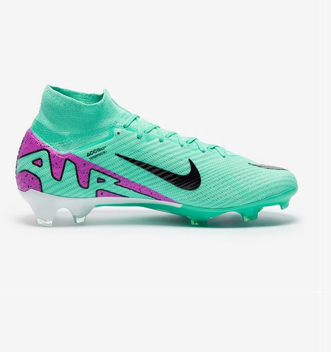 Nike Air Zoom Mercurial Superfly Elite FG Turquoise voetbalschoenen, maat 43, met zwart en paarse details.