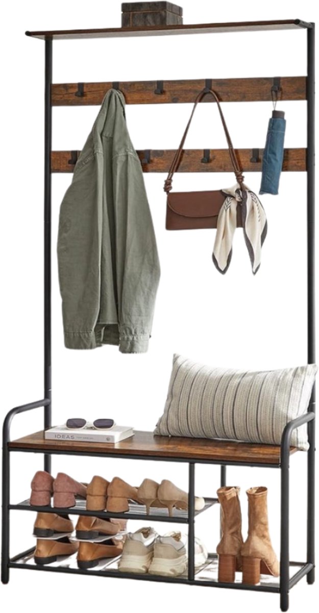MIRA Home - Kapstok - Kledingrek - Schoenenrek - Opbergrek - Vintage - 30x85x180,5