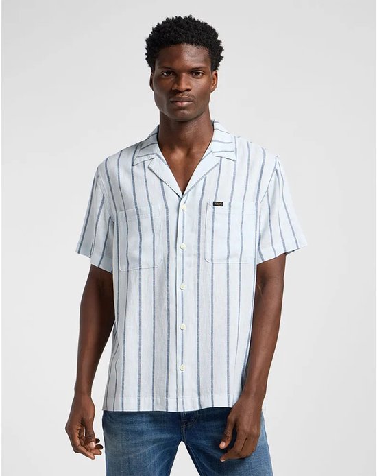 Linnen overhemd voor heren, zomer, korte mouwen, licht, comfortabel, gestreept overhemd met omslagkraag, regular fit, vrijetijdshemd met knoop, businesshemd, outdooroverhemden, Kaki #2, 3XL