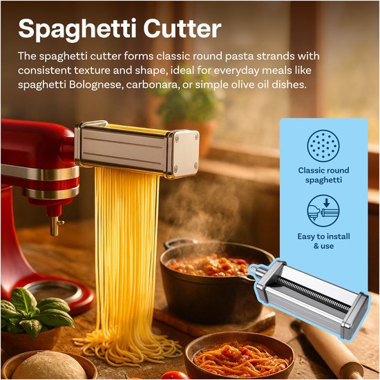 MMOBIEL Pasta Maker Attachment voor KitchenAid Staande Mixer 3-delig - Pasta Roller, Spaghetti Cutter & Fettuccine Cutter - Roestvrijstalen Accessoires - Mixer Accessoires voor KitchenAid van Merkloos — afbeelding 5